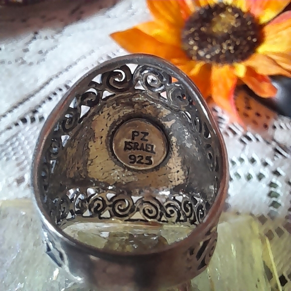 PZ Israel .925 Sterling Silver Hammered Scroll Pattern Statement Ring Size 7 - Picture 5 of 6